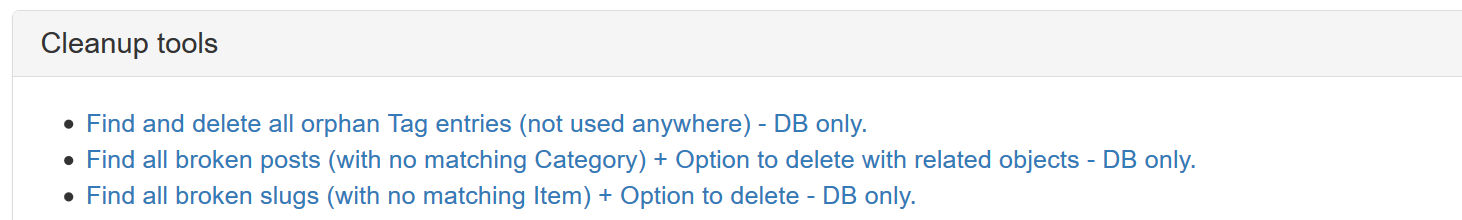 Cleanup Tools: [Back to tools menu]  button not available.