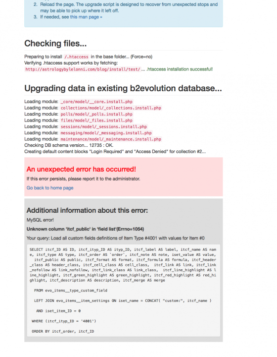 6.11.2 update fails to update database schema.