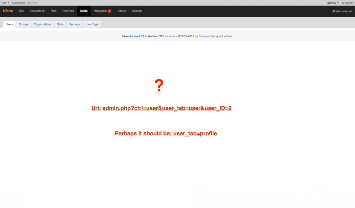 BUG 6.9.x contacts users link to wrong tab