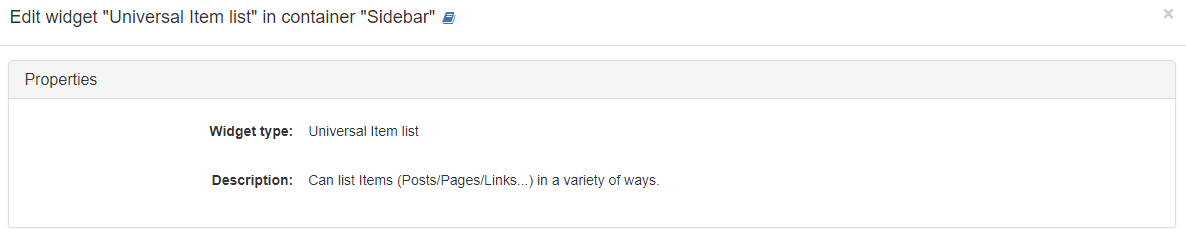 Universal Item list widget usage - back office