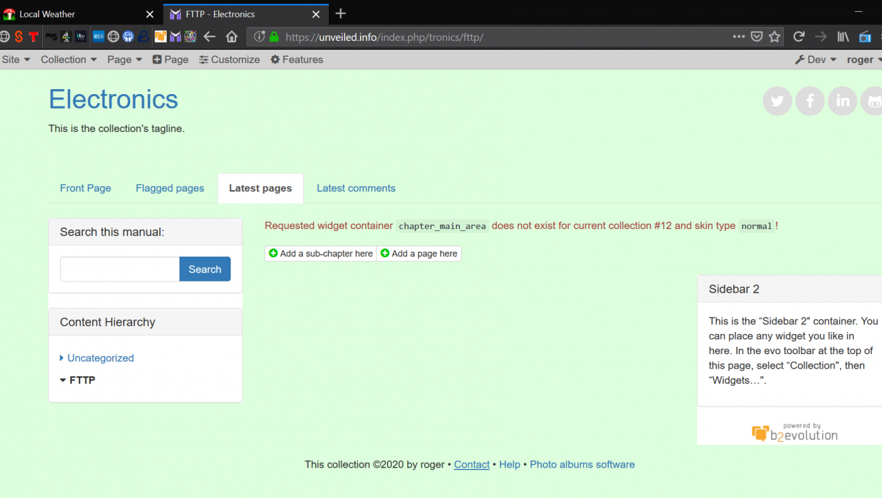 WORK AROUND: Warning! Widget container missing on new collection