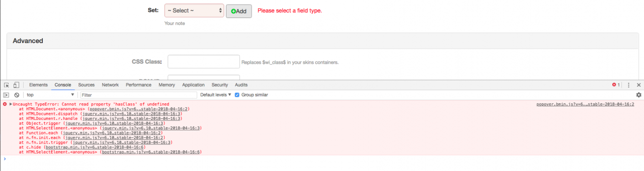 JavaScript Error popover for field_error class added dynamically